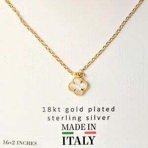 18K Gold Plated Sterling Silver Made in Italy translucent Clover Necklace! US $5